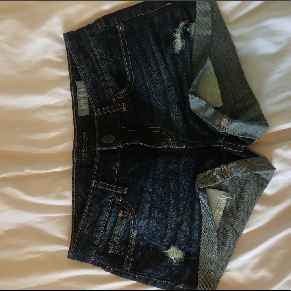 Aeropostale Ripped Darkwash Jean Shorts
